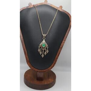 Vintage DGS Turkey 925 Sterling Filigree Pendant Green Boho Ottoman Style